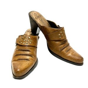 Bass Women's Mesquite Brown Studded Leather Mules Size 6 Heels